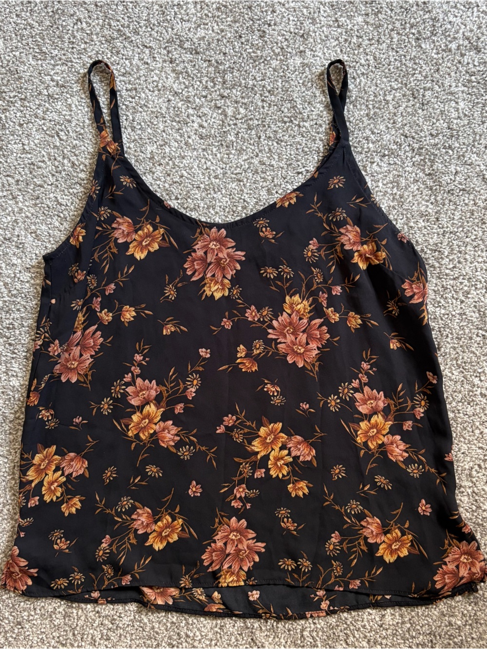 Forever 21 Camisole Tank Top - Black Rust Rose Gold Floral Pattern Semi Sheer S